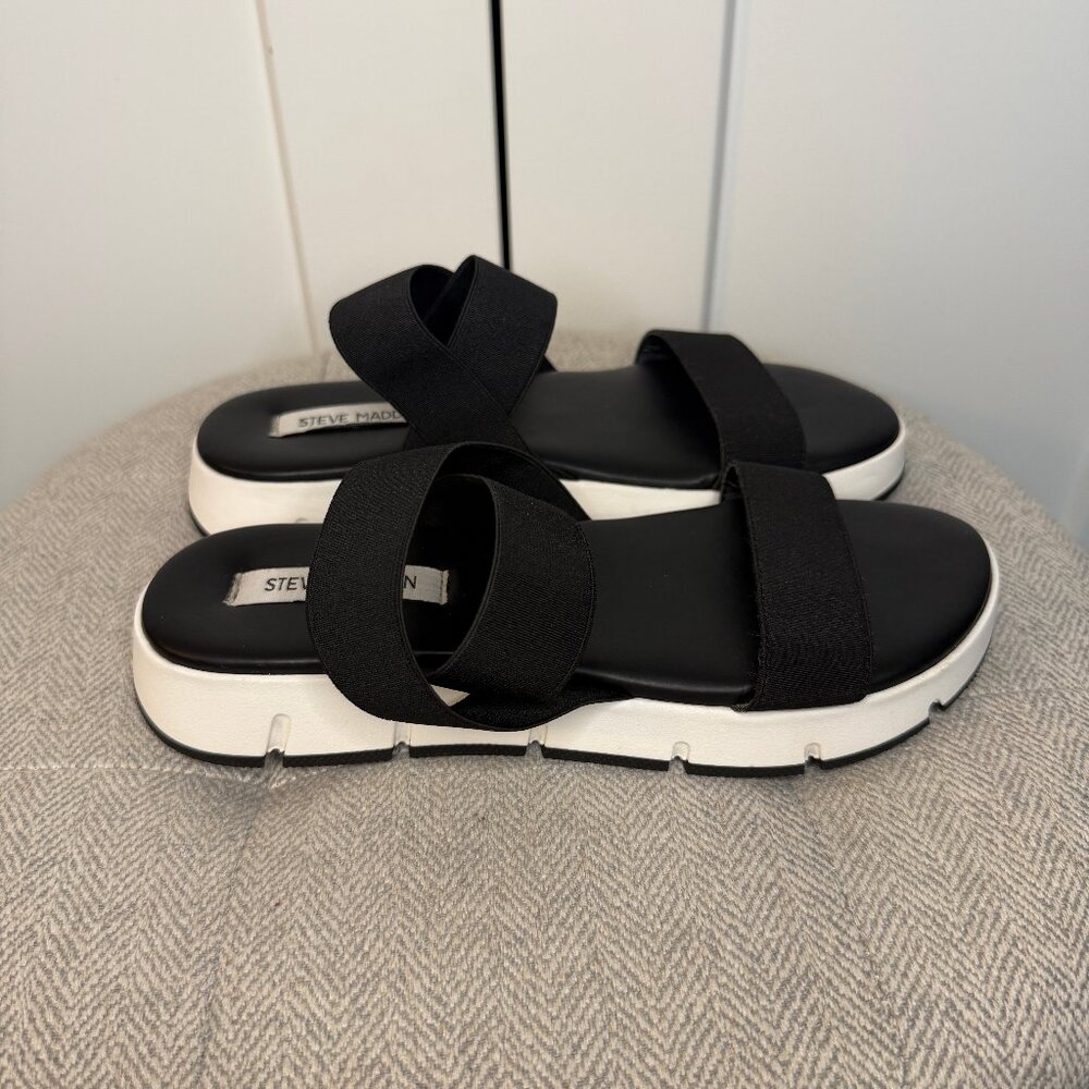 Steve Madden Gavia Strappy Sandals Women's Size 9 Black White Sling Back Chunky